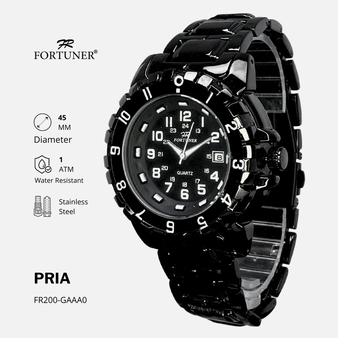 Fortuner Jam Tangan Pria Sport Analog Quartz Tahan Air Rantai Stainless Geno