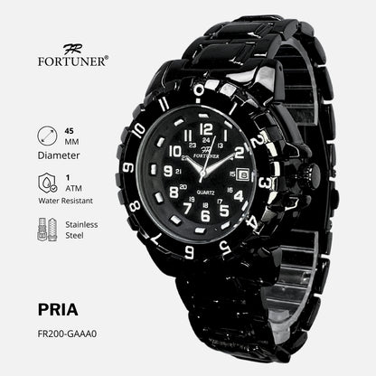 Fortuner Jam Tangan Pria Sport Analog Quartz Tahan Air Rantai Stainless Geno