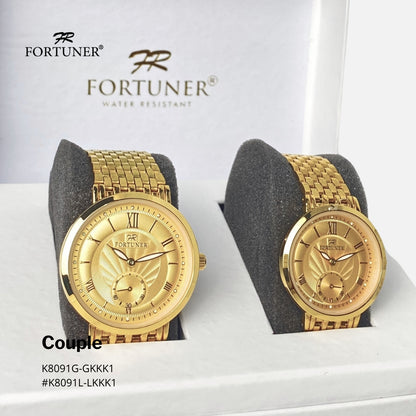 Fortuner Jam Tangan Couple Fashion Analog Quartz Tahan Air Rantai Stainless Laine