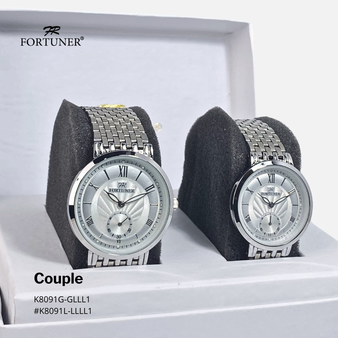 Fortuner Jam Tangan Couple Fashion Analog Quartz Tahan Air Rantai Stainless Laine