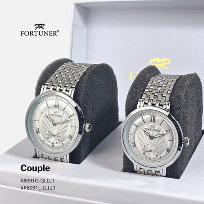 Fortuner Jam Tangan Couple Fashion Analog Quartz Tahan Air Rantai Stainless Laine