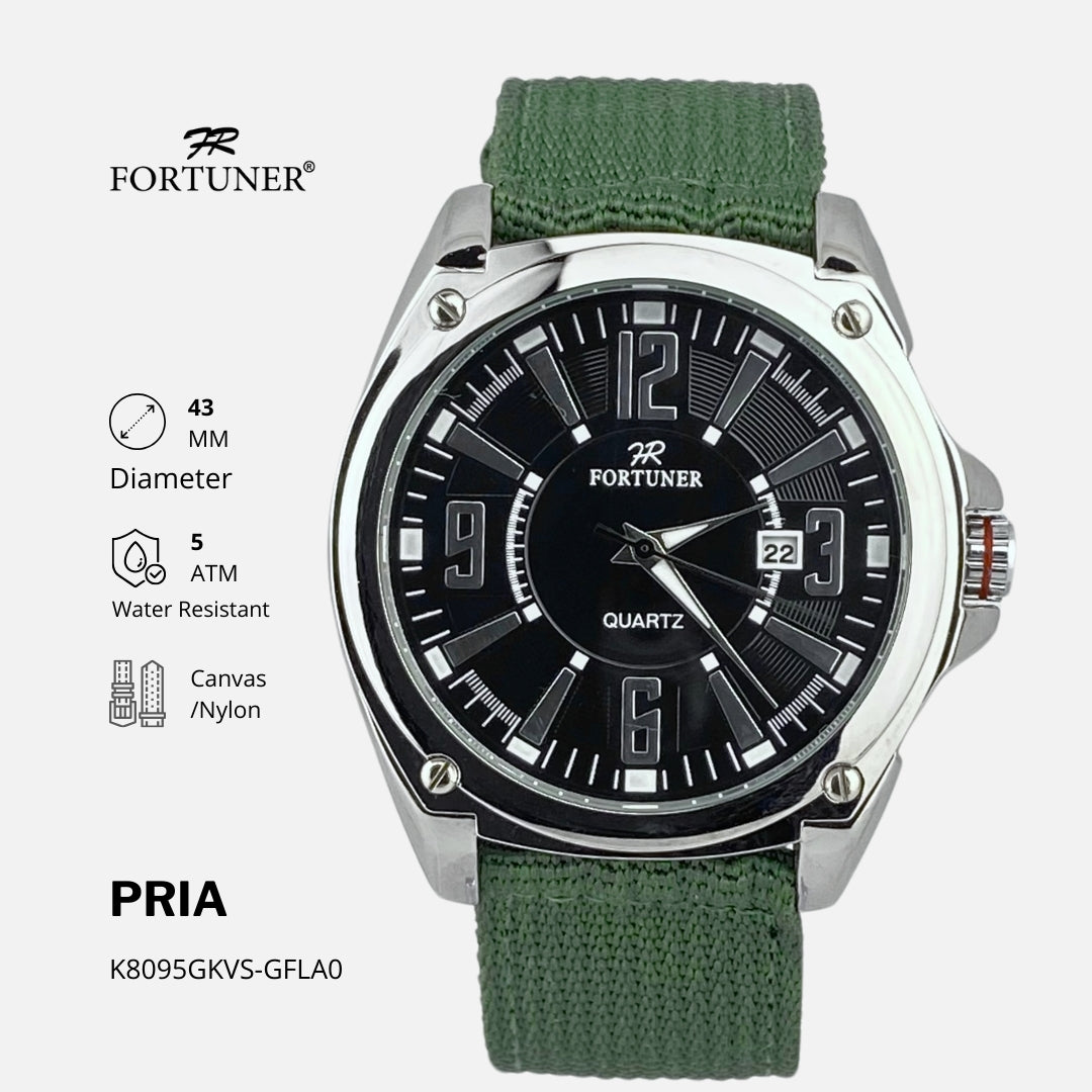 Fortuner Jam Tangan Pria Analog Quartz Kasual Tahan Air Kanvas Arjun