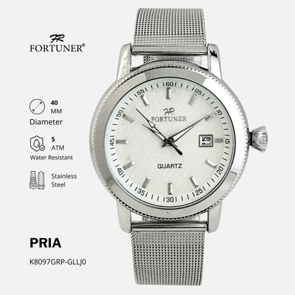 Fortuner Jam Tangan Pria Casual Analog Quartz Tahan Air Rantai Pasir Stainless Silver Olavi