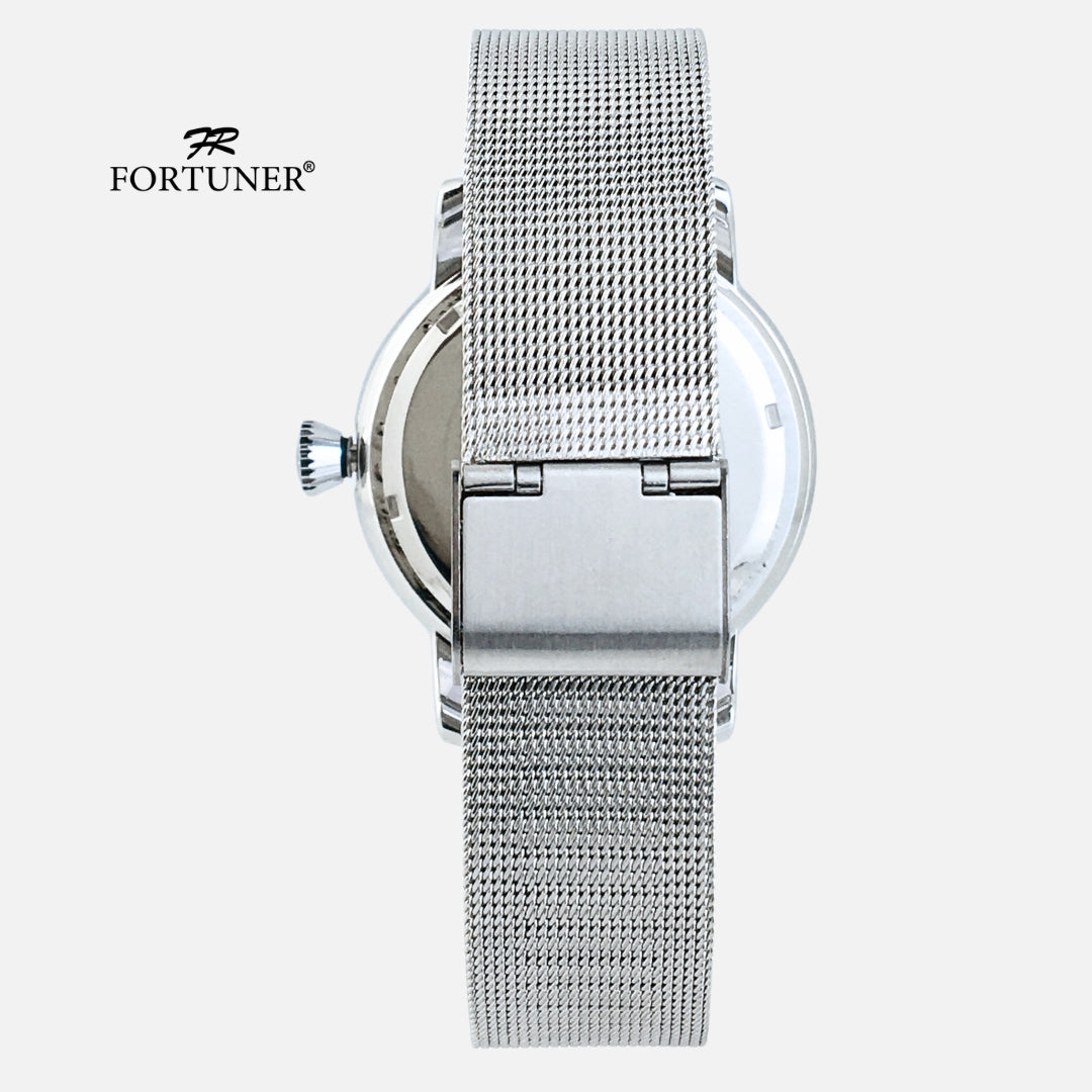 Fortuner Jam Tangan Pria Casual Analog Quartz Tahan Air Rantai Pasir Stainless Silver Olavi