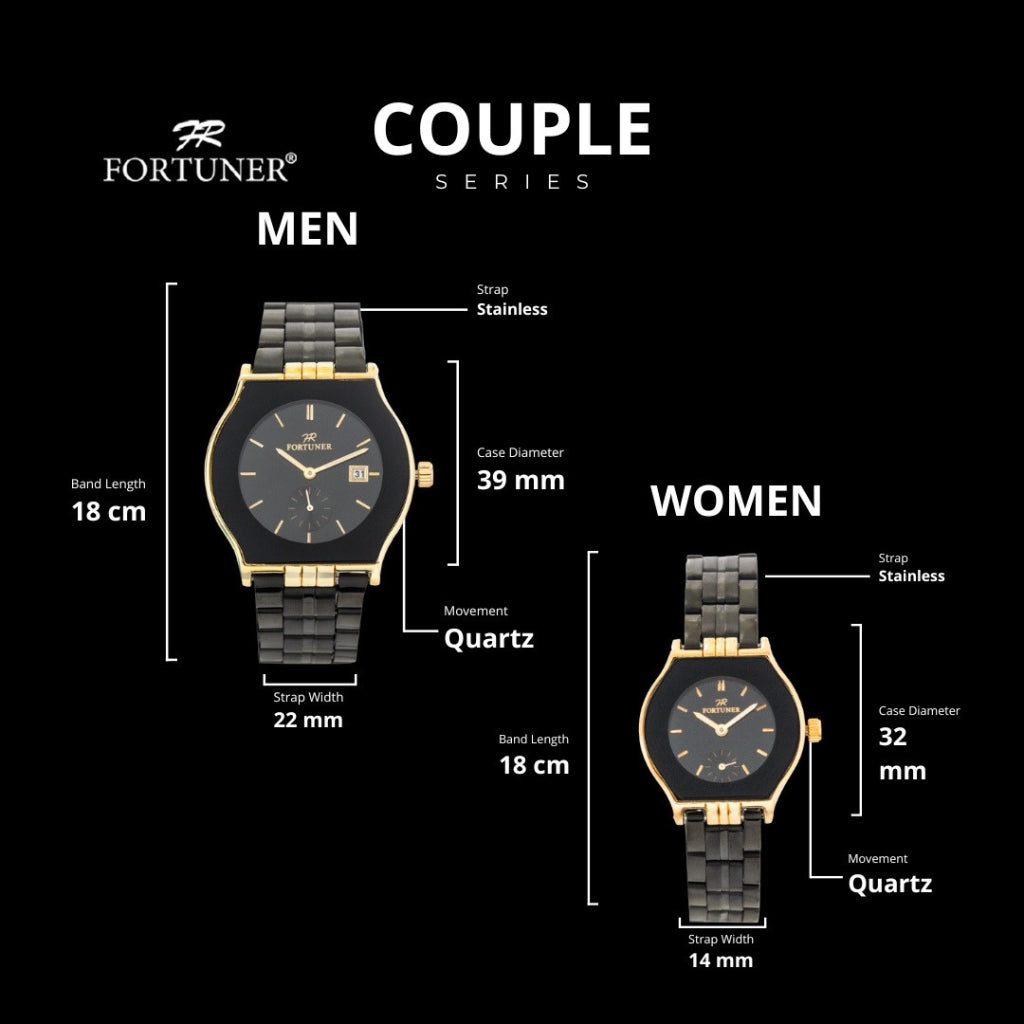 Fortuner Jam Tangan Couple Analog Stainless Tahan Air Rantai Leya