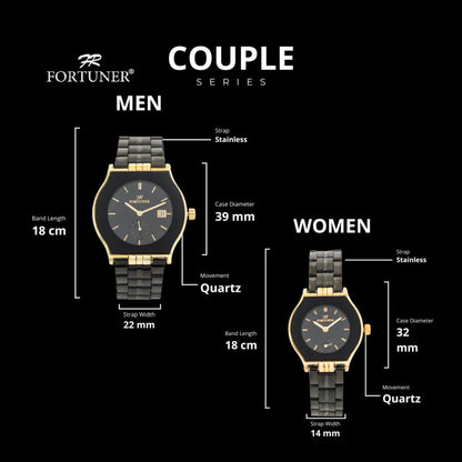 Fortuner Jam Tangan Couple Analog Stainless Tahan Air Rantai Leya