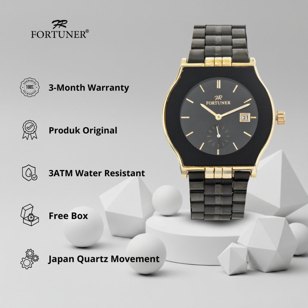 Fortuner Jam Tangan Couple Analog Stainless Tahan Air Rantai Leya