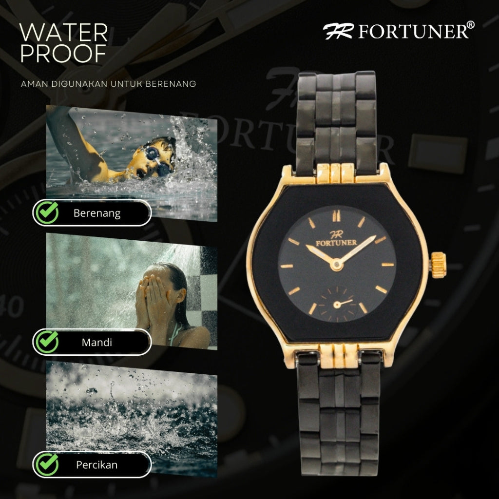 Fortuner Jam Tangan Couple Analog Stainless Tahan Air Rantai Leya
