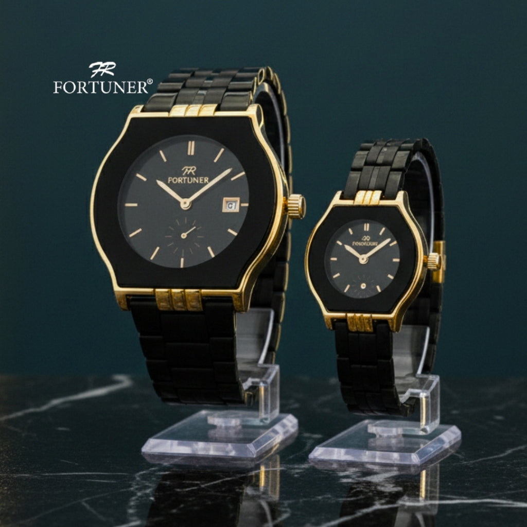 Fortuner Jam Tangan Couple Analog Stainless Tahan Air Rantai Leya