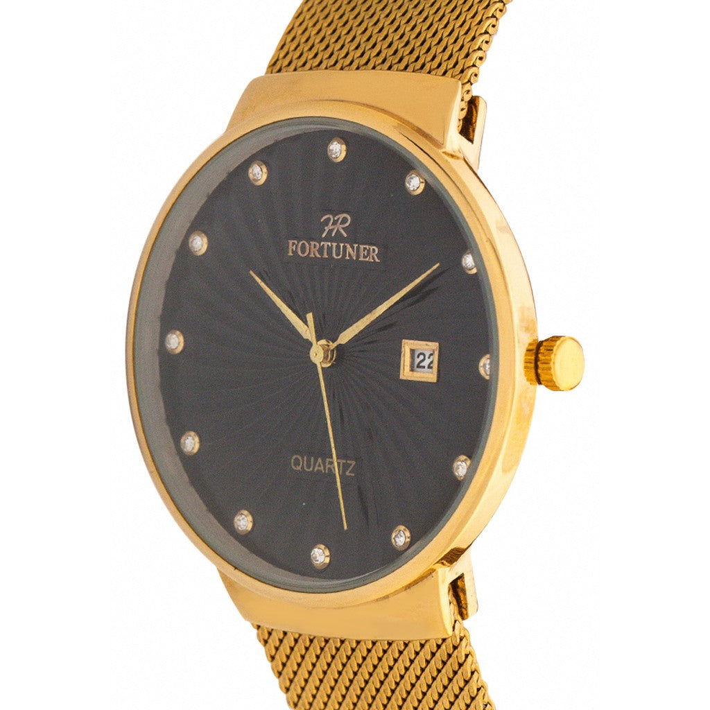 Fortuner Jam Tangan Analog Pria Gold Black Water Resistant An