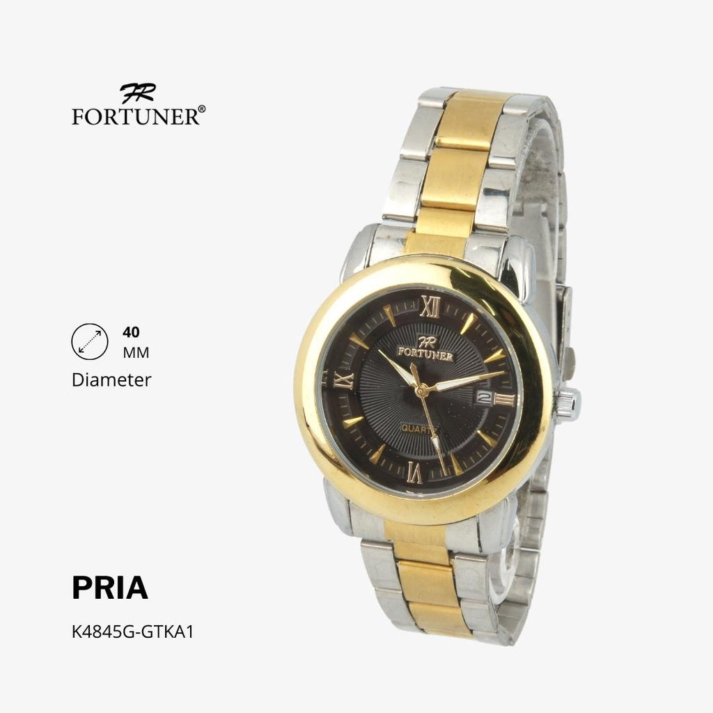 Fortuner Jam Tangan Casual Pria Analog Water Resistant Rantai Stainless Gold Silver Hitam Hilary