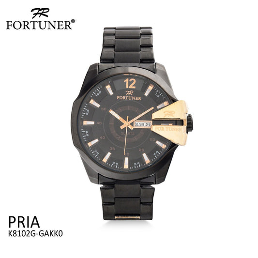 Fortuner Jam Tangan Analog Pria Rantai Stainless Arloji Water Resist Garansi 1 Tahun K8102G Black