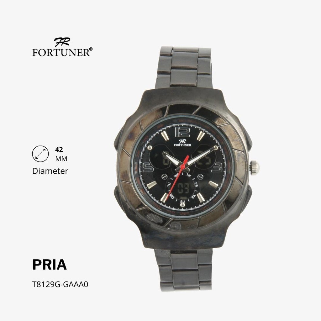 Fortuner Jam Tangan Pria Dual Time Water Resist Rantai Conwy