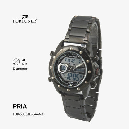 Fortuner Jam Tangan Sports Pria Analog-Digital Water Resistant Rantai Stainless Hitam Hali