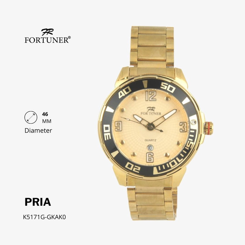 Fortuner Jam Tangan Sports Pria Analog Water Resistant Rantai Stainless Gold Hassain