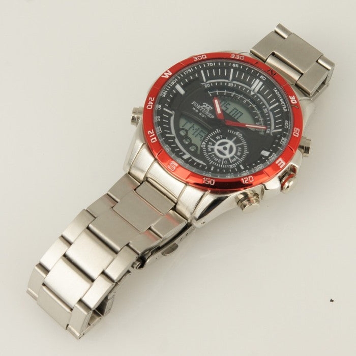 Fortuner Jam Tangan Pria Double Time Silver Red Water Resistant Alvert