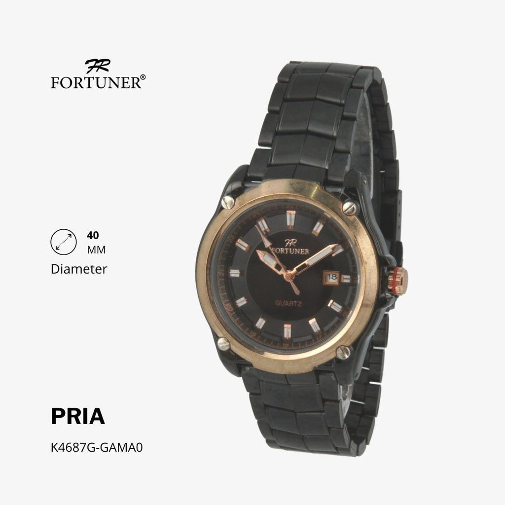 Fortuner Jam Tangan Pria Analog Water Resistant Rantai Stainless Silver Gold Hitam Hanford