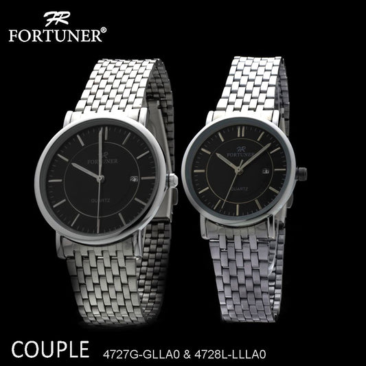 Fortuner Jam Tangan Couple Pria-Wanita Stainless Analog Klasik Water Resist 4727G/4728L Silver