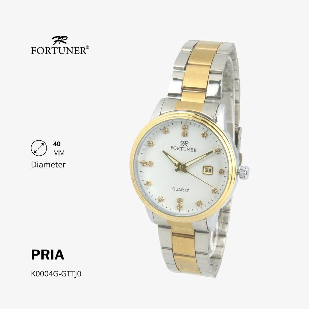 Fortuner Jam Tangan Casual Pria Analog Water Resistant Rantai Stainless Gold Silver Hitam Hadlea