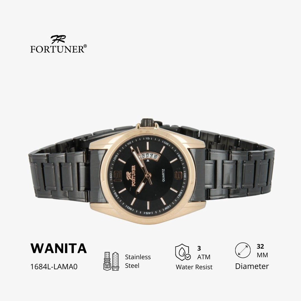 Fortuner Jam Tangan Analog Wanita Hitam Water Resistant Aiko