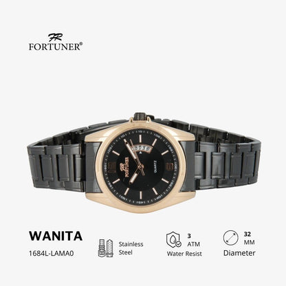 Fortuner Jam Tangan Analog Wanita Hitam Water Resistant Aiko