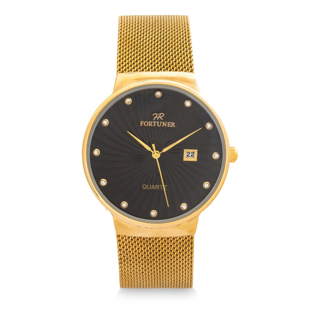 Fortuner Jam Tangan Analog Pria Gold Black Water Resistant An