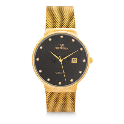 Fortuner Jam Tangan Analog Pria Gold Black Water Resistant An