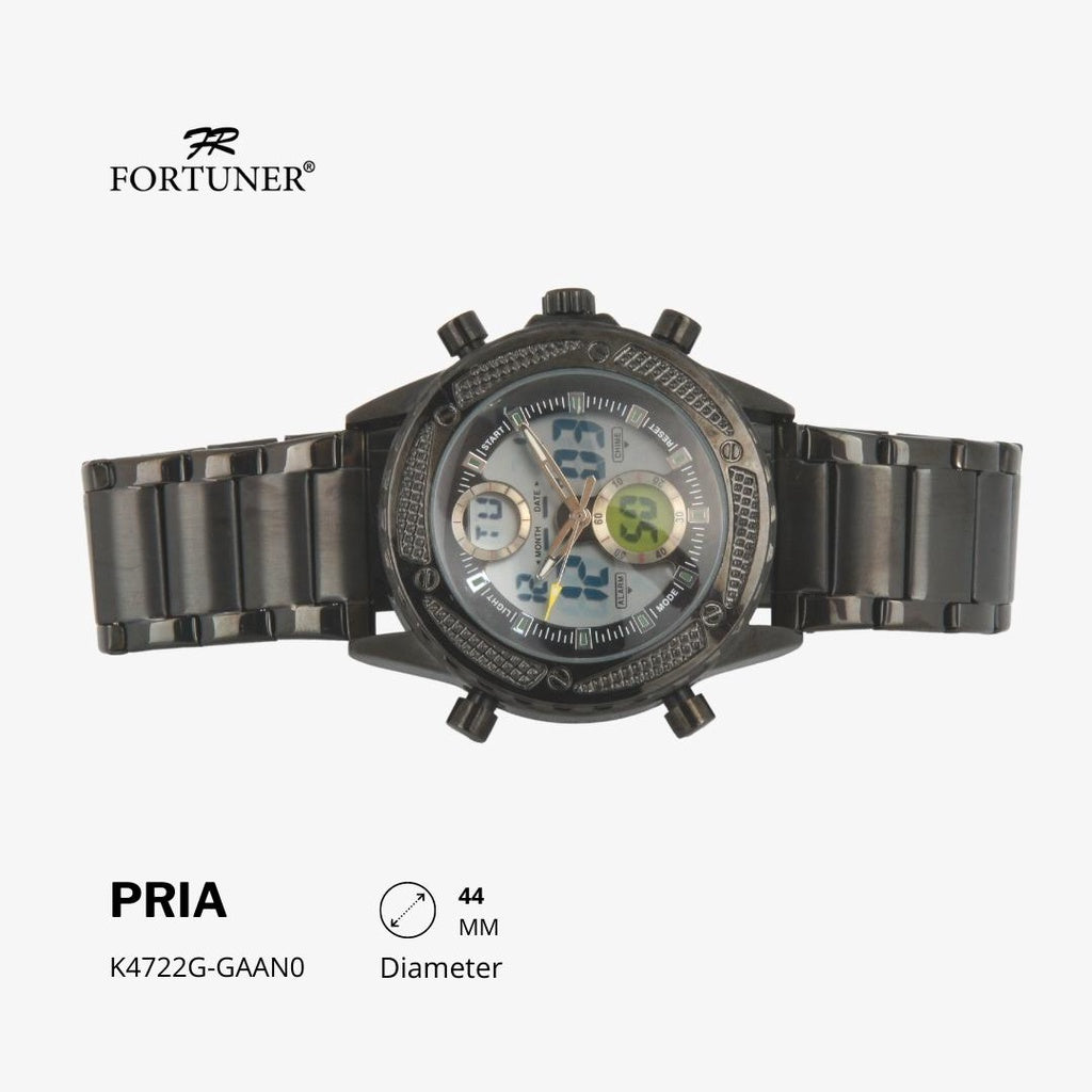 Fortuner Jam Tangan Casual Pria Analog-Digital Water Resistant Rantai Stainless Hitam Haily