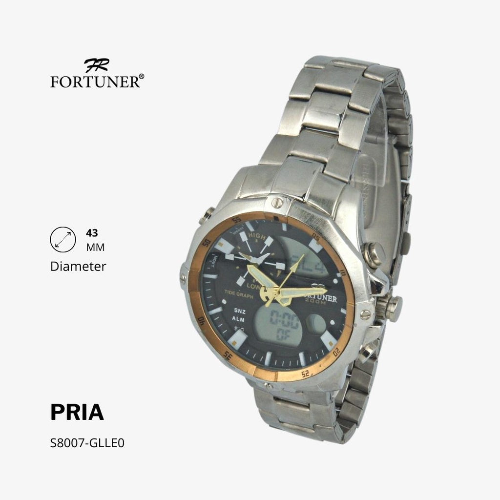 Fortuner Jam Tangan Pria Double Time Silver Black Water Resistant Giov