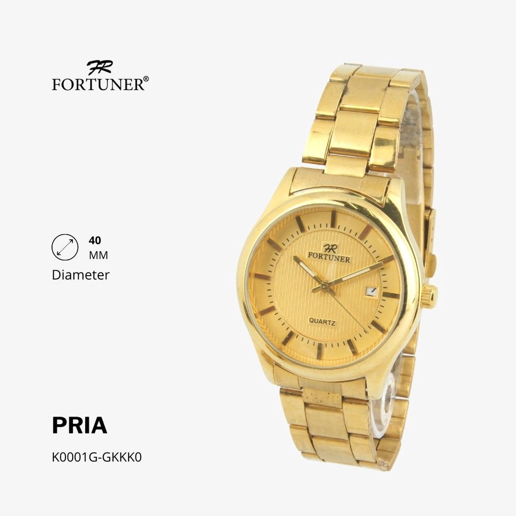 Fortuner Jam Tangan Casual Pria Analog Water Resistant Rantai Stainless Gold Silver Hitam Hammad