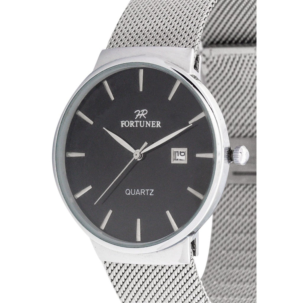 Fortuner Jam Tangan Analog Pria Silver Hitam Water Resistant Axel