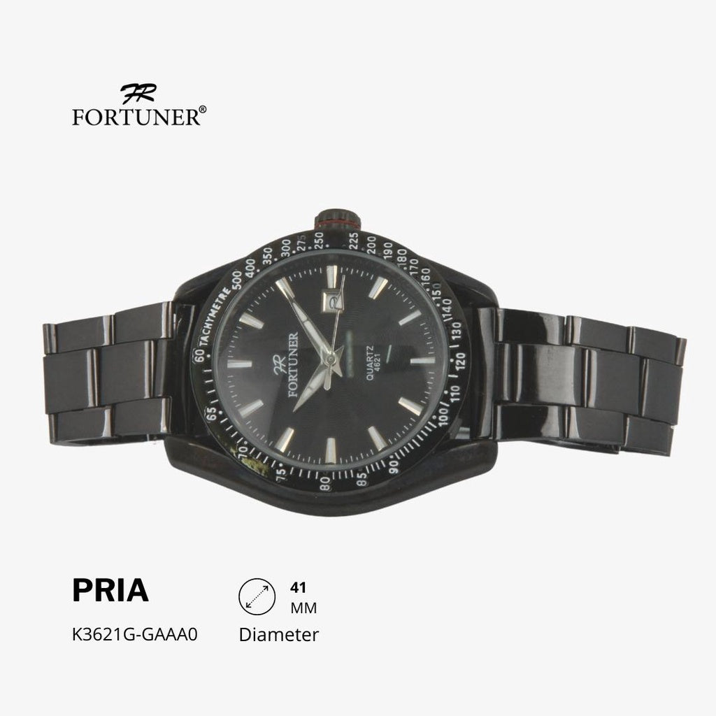 Fortuner Jam Tangan Sports Pria Analog Water Resistant Rantai Stainless Hitam Hobbes