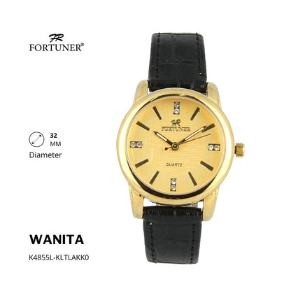 Fortuner Jam Tangan Couple Fashion Analog Pria Wanita Kulit Tahan Air Gold Charlemagne