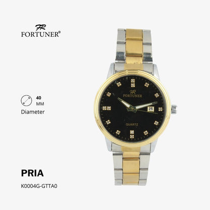 Fortuner Jam Tangan Casual Pria Analog Water Resistant Rantai Stainless Gold Silver Hitam Hadlea