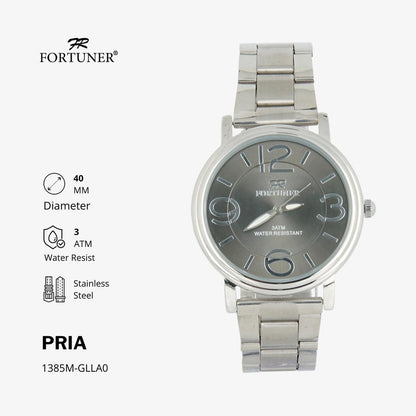 Fortuner Jam Tangan Water Resist / Tahan Air Pria Analog Rantai Stainless Black