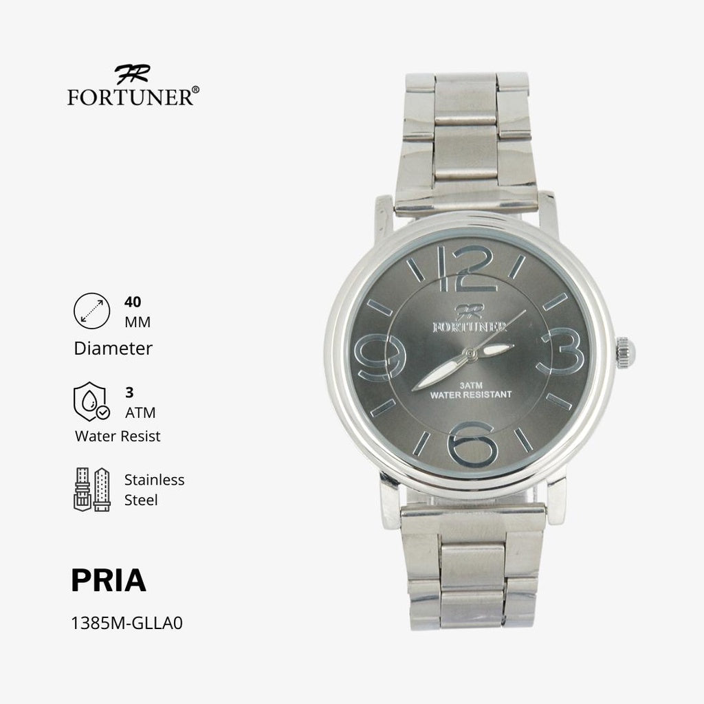 Fortuner Jam Tangan Water Resist / Tahan Air Pria Analog Rantai Stainless Black
