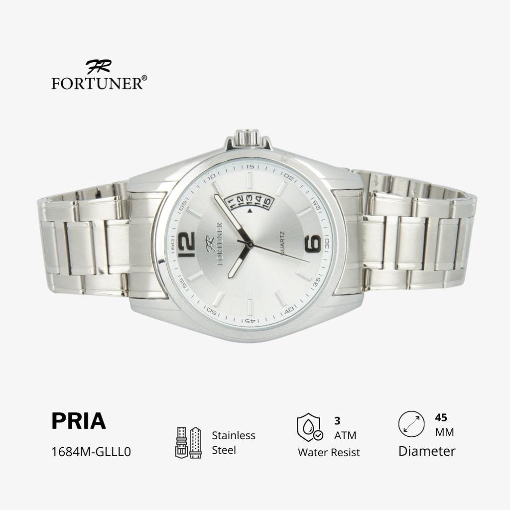 Fortuner Jam Tangan Stainless Pria Analog Klasik Water Resist Silver