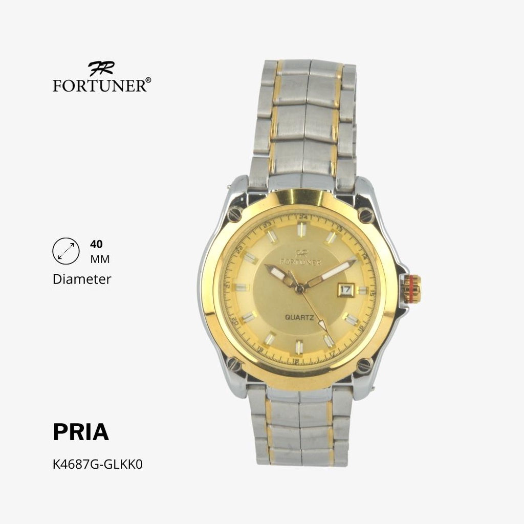 Fortuner Jam Tangan Pria Analog Water Resistant Rantai Stainless Silver Gold Hitam Hanford