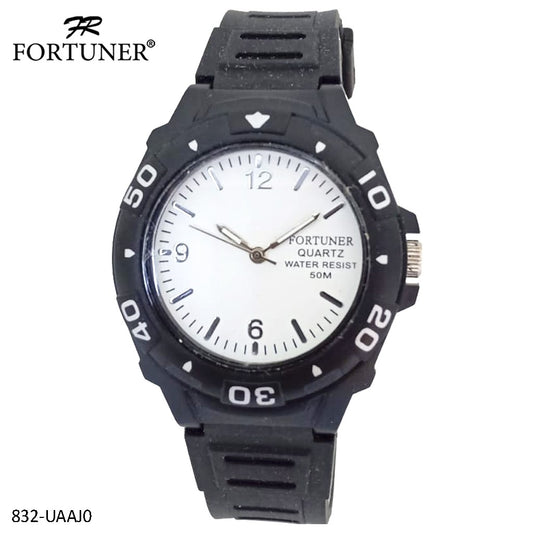 Fortuner Jam Tangan Original Pria Strap Tali Rubber 832-UAAJ0 Hitam Putih