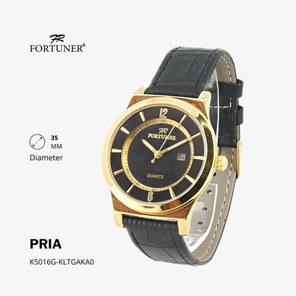 Fortuner Jam Tangan Analog Pria Water Resistant Silver Gold Kulit Hanoch