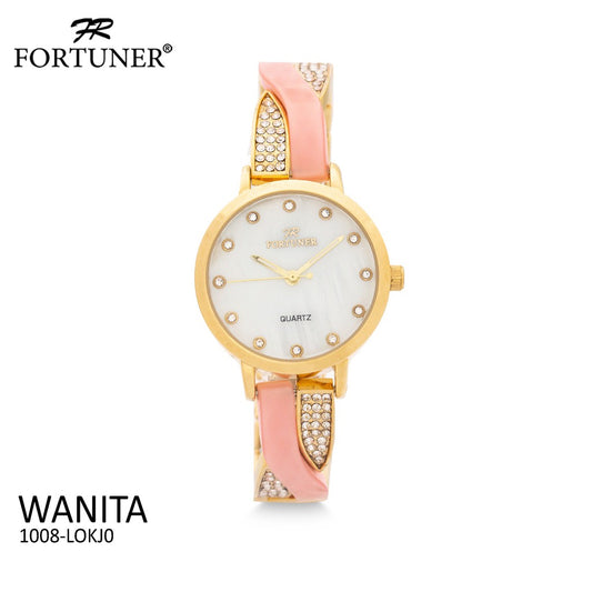 Fortuner Jam Tangan Wanita Analog Water Resistant Gold White Agneta