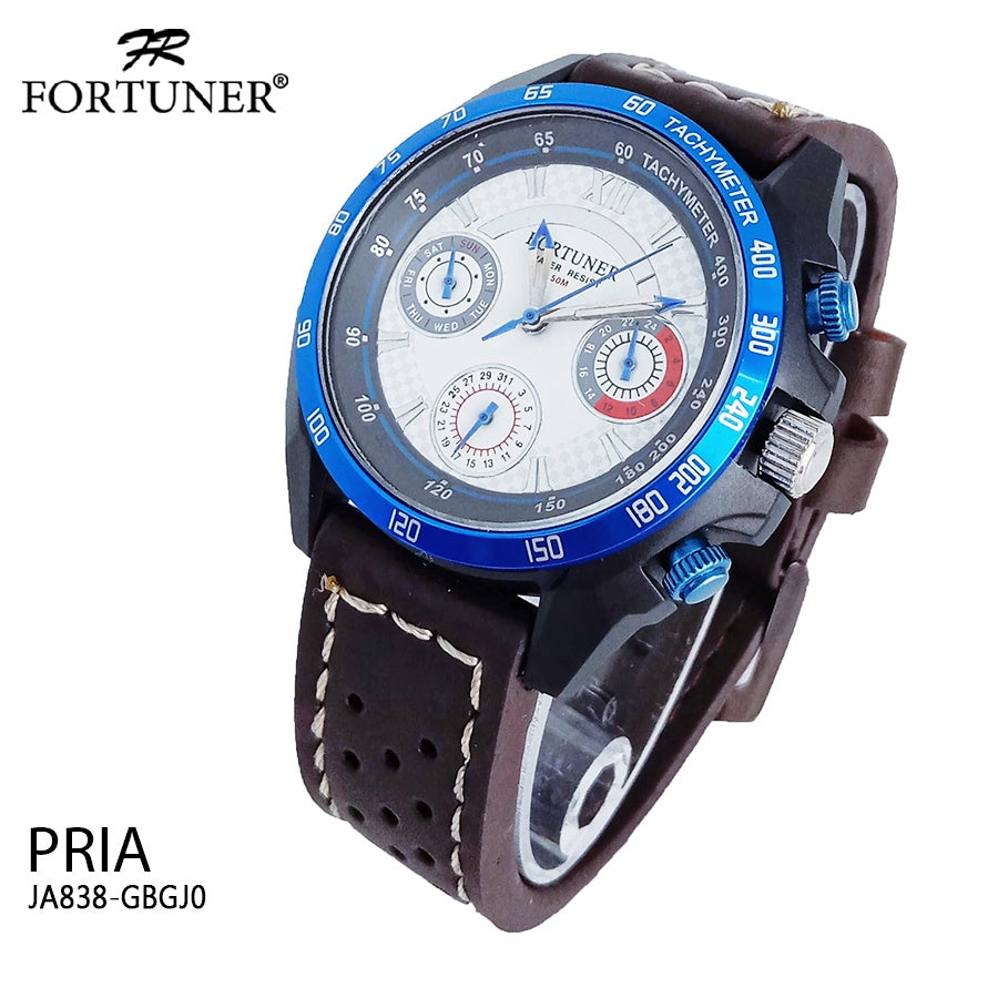 Fortuner Jam Tangan Analog Pria Chrono Water Resistant Kulit Deveon