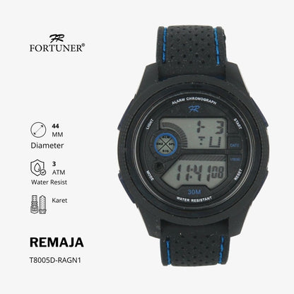 Fortuner Jam Tangan Digital Remaja Black Water Resistant Rubber Thursten