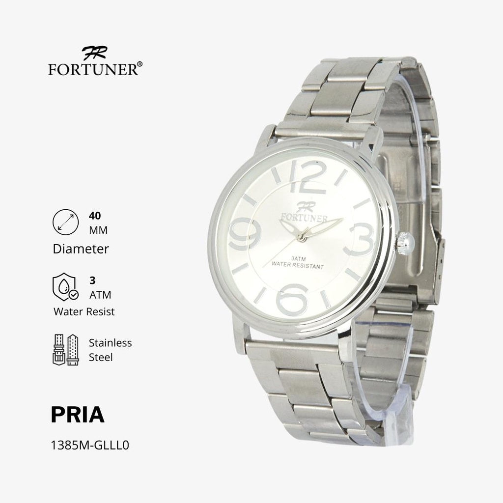 Fortuner Jam Tangan Water Resist / Tahan Air Pria Analog Rantai Stainless Black