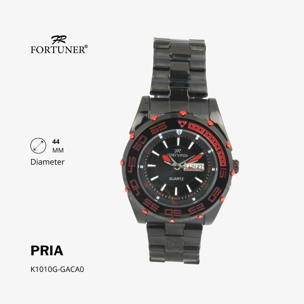 Fortuner Jam Tangan Analog Pria Day-Date Water Resistant Silver Black Bonus Dompet dan Box Exclusive Fairbanks