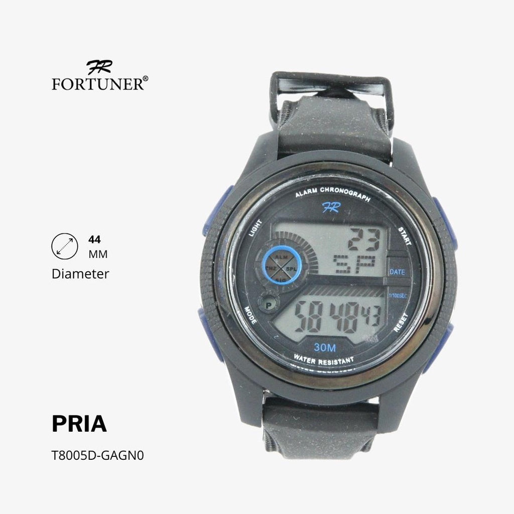 Fortuner Jam Tangan Digital Pria Black Water Resistant Rubber Gustavo