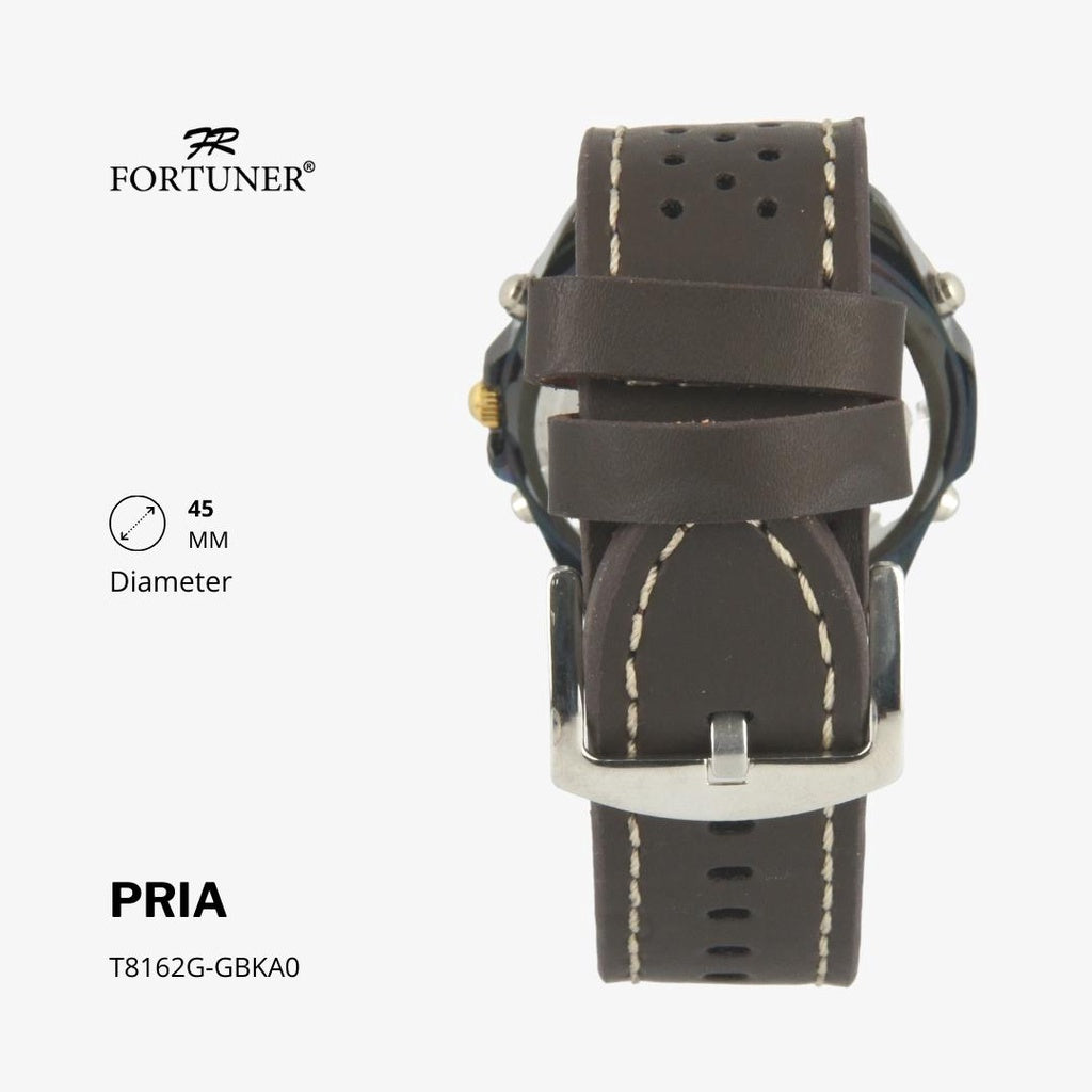 Fortuner Jam Tangan Fashion Pria Analog-Digital Water Resistant Kulit Hitam Coklat Hien