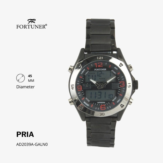 Fortuner Jam Tangan Sports Pria Analog-Digital Water Resistant Rantai Stainless Hitam Hollister