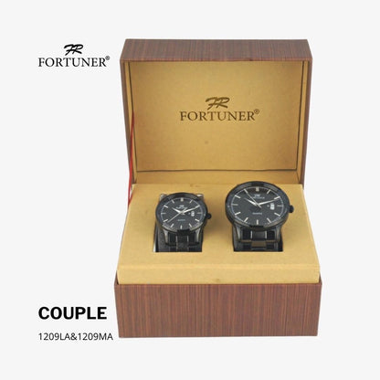 Fortuner Arloji Couple Jam Tangan Analog Tahan Air Water Resistant Rantai Stainless Celestial Hitam