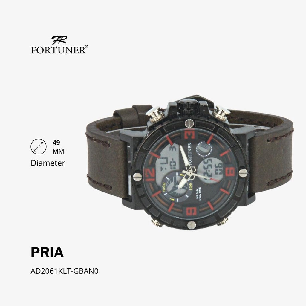 Fortuner Jam Tangan Pria Double Time Silver Black Water Resistant Grah